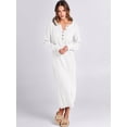 thumbnail image 5 of Women Sweater Dress Long Sleeve Button V Neck Oversized Casual Loose Fall Waffle Knit Long Dress, 5 of 8