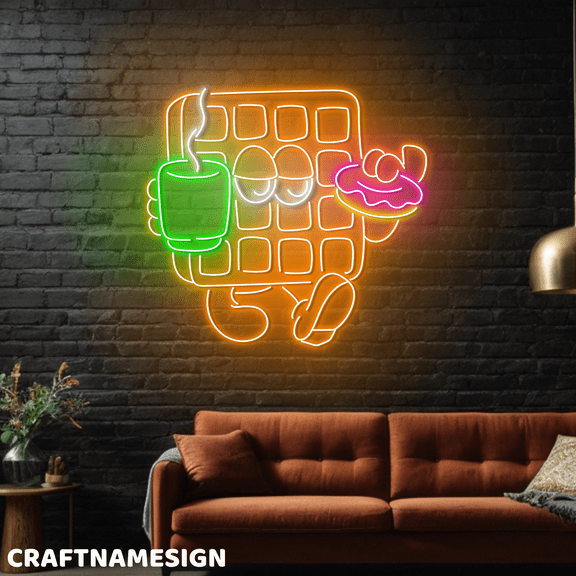 Craftnamesign Waffle Neon Light, Waffle Wall Art For Cake Shop Coffee Store