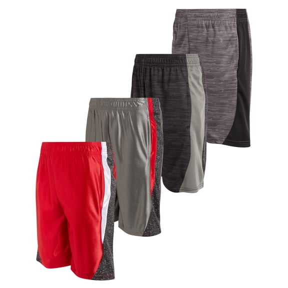 Boys’ Active Shorts – 4 Pack Athletic Performance Gym Shorts (8-18)