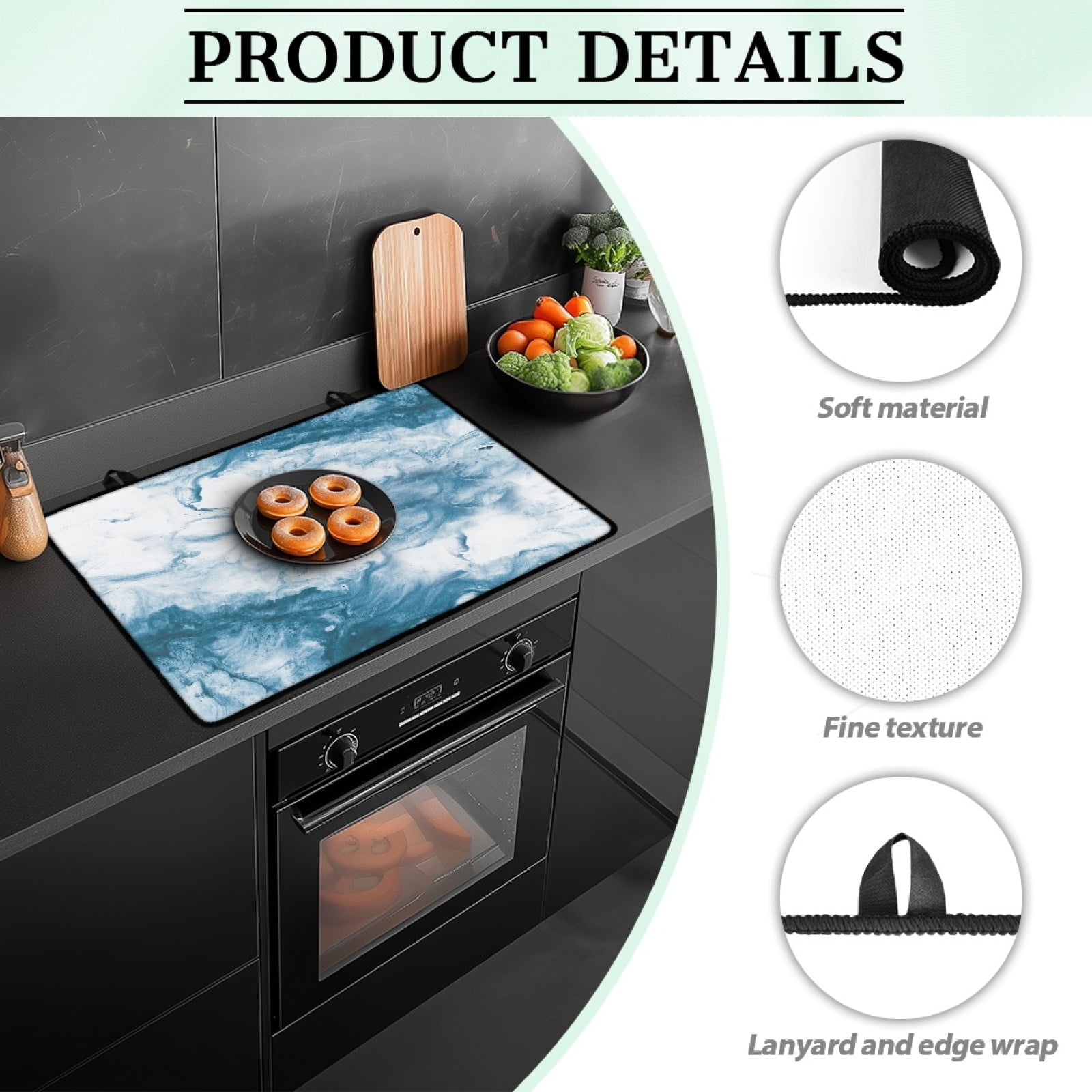 Renewold Electric Stove Cover Glass Stove Top Cover Heat Resistant Anti-slip Stovetop Protector Cover Cooktop Mat Extra Counter Space Extra Large, Blue White Marble