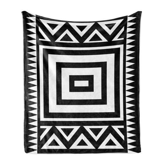 Tribal Soft Flannel Fleece Blanket, Aztec Minimalist Ethnic Pattern with Triangles Zigzags Boho Style Art, Cozy Plush for Indoor and Outdoor Use, 50" x 70", Charcoal Grey and White, by Ambesonne