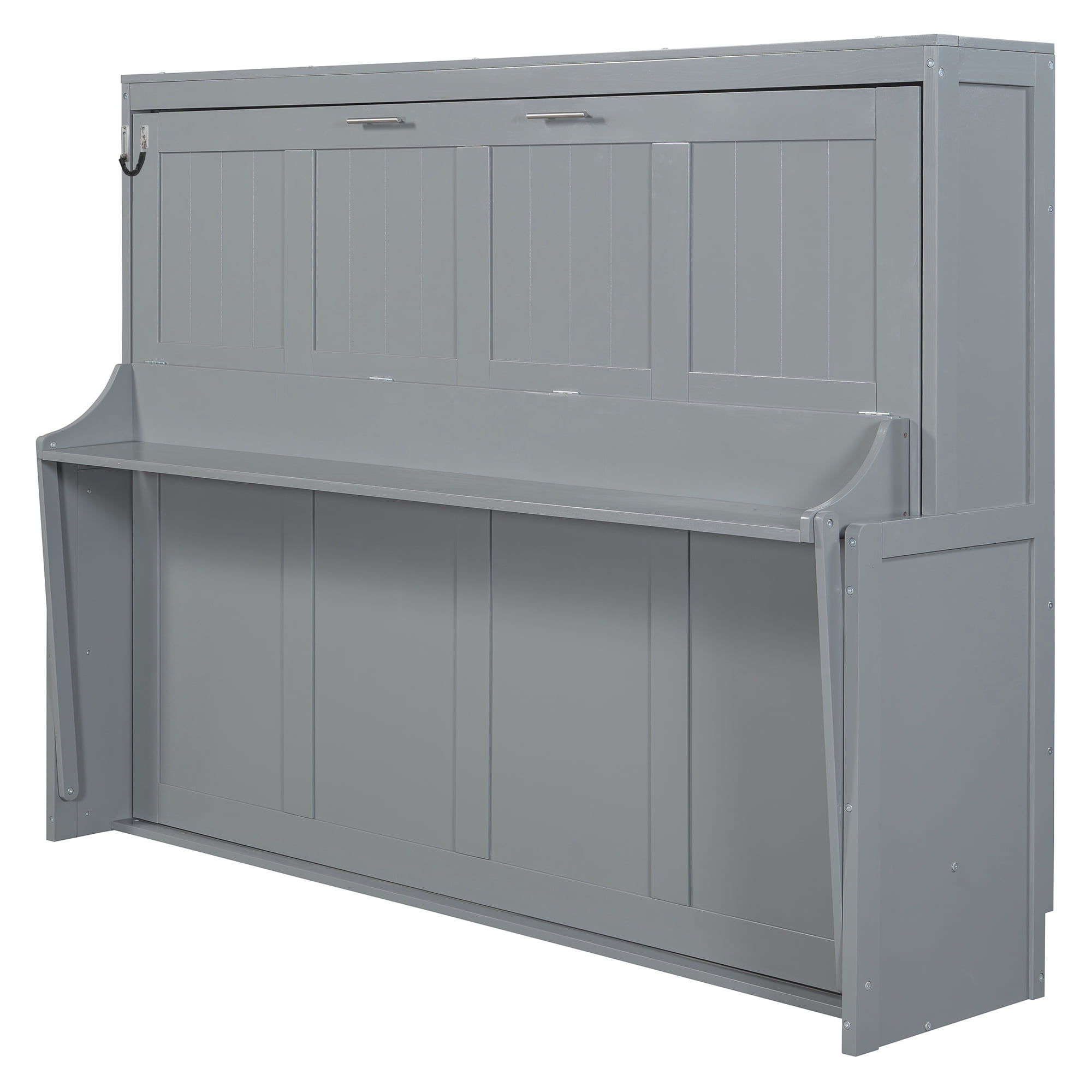 Mintazer Queen Wall Murphy Bed with Desk & Hydraulic Lift, Multifunctional Foldable Desk Bed for Small Spaces Apartments, Gray