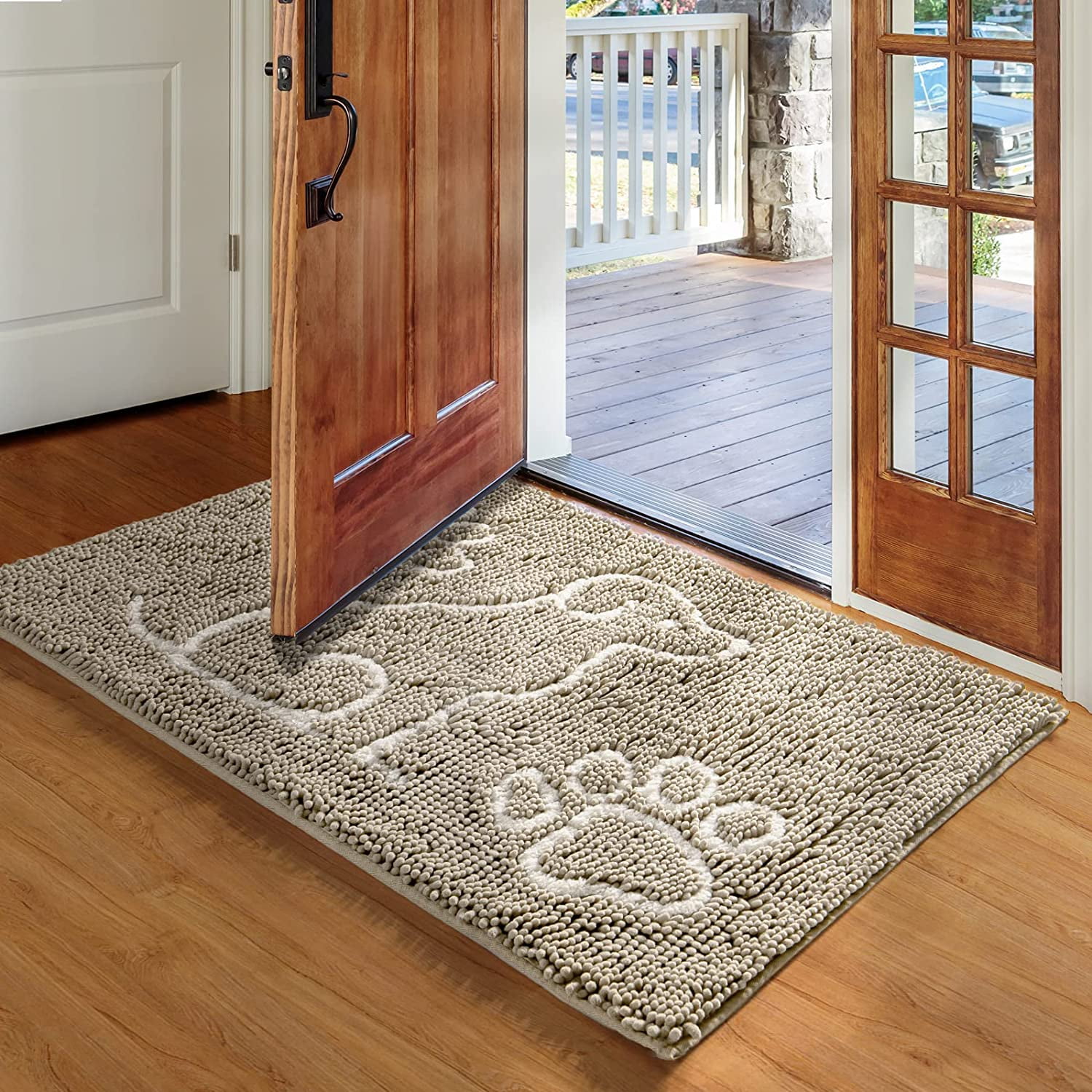TWINNIS Indoor Door Mat Entryway Rug Water Absorbent Mat for Mud Shoes Dog Paws,36"x24", Tan