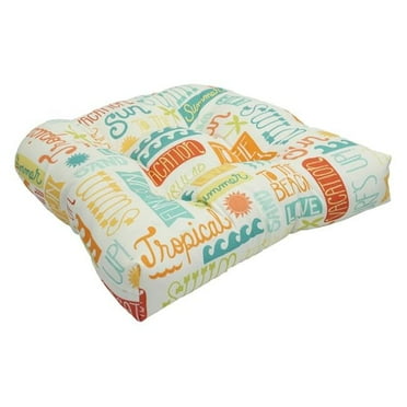 Blazing Needles 93184-1CH-JO16-12 19 in. U-Shaped Spun Polyester Outdoor Tufted Dining Chair Cushion, Summer Fun Citrus