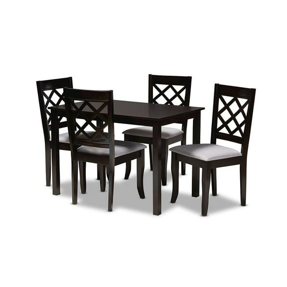 Baxton Studio Verner Modern and Contemporary Grey Fabric Upholstered Espresso Brown Finished 5-Piece Wood Dining Set