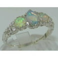 thumbnail image 2 of LBG 925 Sterling Silver Natural Australian Opal Womens English Vintage Style Three Stone Ring - Size 10, 2 of 6