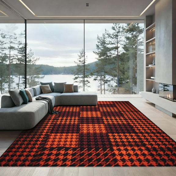 ODIKA 8' x 10' Machine Washable Non-Slip Area Rug, geometric geometric High Traffic Rug, Orange, 1294281