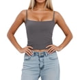 thumbnail image 2 of ZHOGXU Women'S Tank Top With Removable Padding Adjustable Strap Solid Color Seamless Sleeveless Slim Fit Comfortable Camisole For Layering And Casual Wear Grey S, 2 of 6