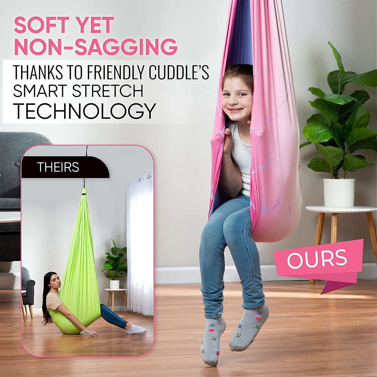 Friendly Cuddle Sensory Swing for Kids & Adults Cocoon Hammock, Pink and Purple