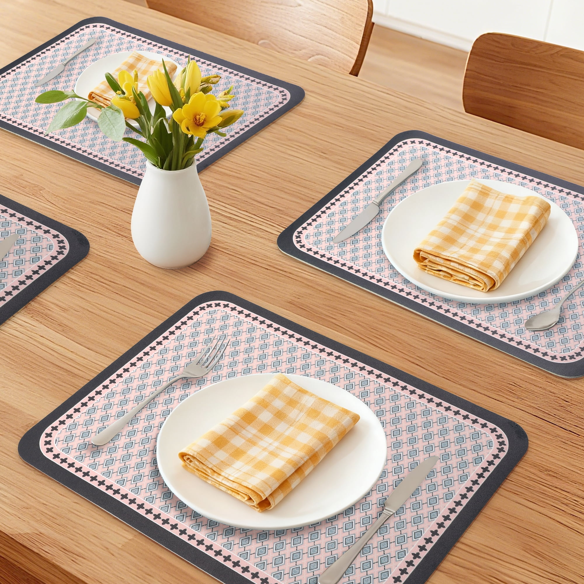 Unique Bargains Placemats Set of 6 Leather Placemats for Kitchen Dining Table Black