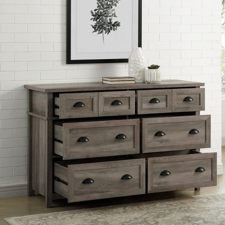 Walker Edison Farmhouse 6 Drawer Dresser, Grey Wash - Walmart.com