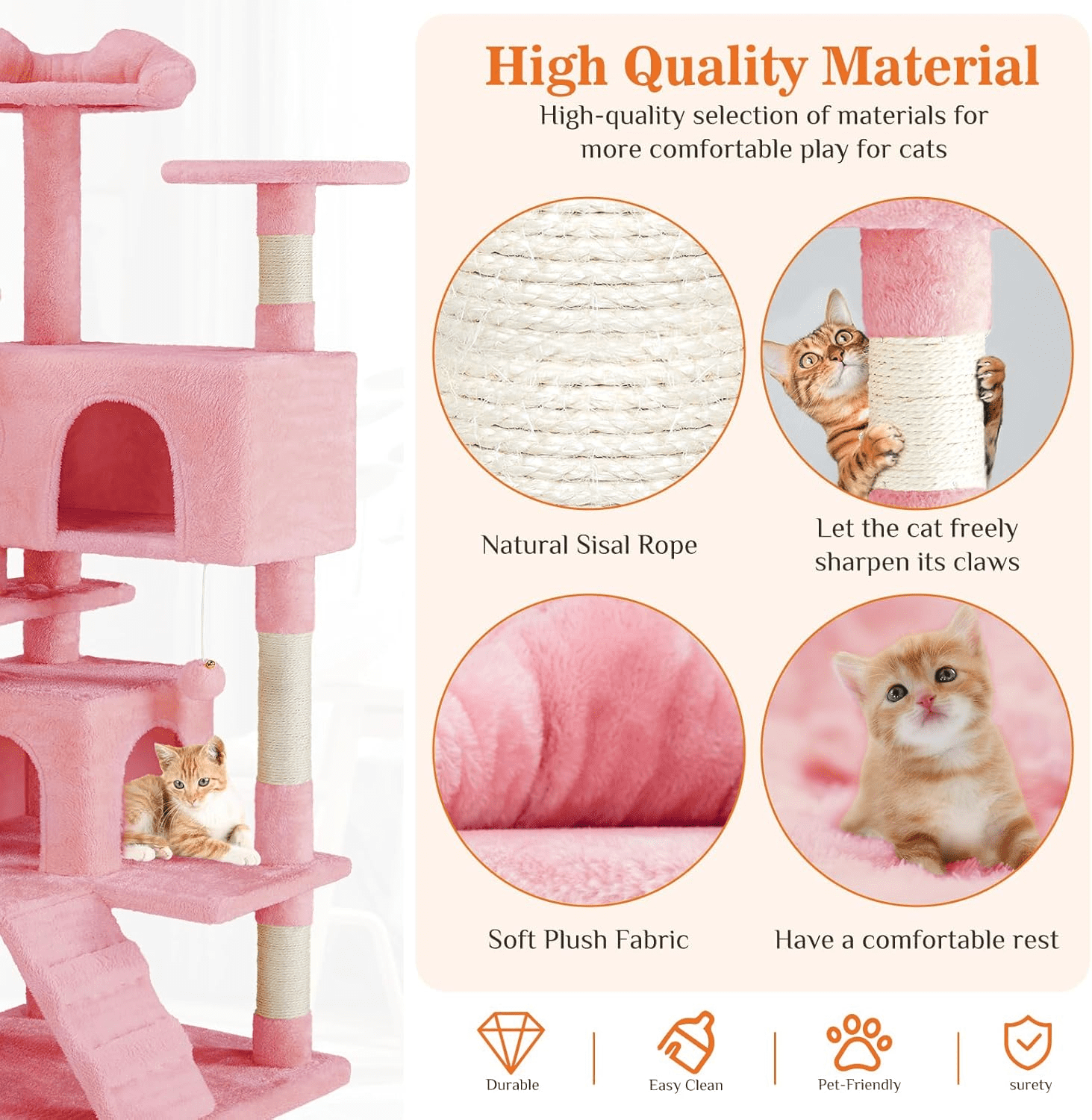 MAYEERTY 54" Cat Tree Tower Multi-Level Sisal Grab Post Indoor Apartment Ladder Plush Toys