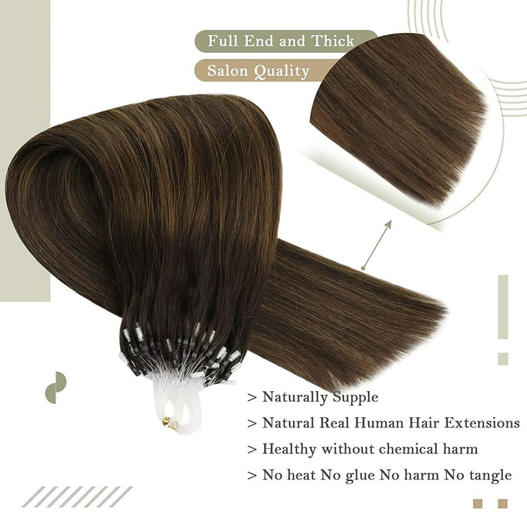 Sunny Micro Beads Hair Extensions Human Hair 50G Balayage Brown Micro Loop  Hair Extensions Medium Brown Balayage with Blonde Microlink Human Hair