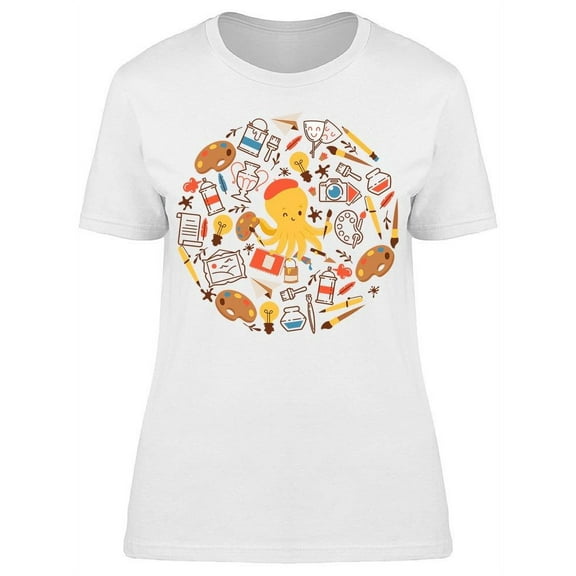 Octopus With Art Supplies T-Shirt Women -Image by Shutterstock, Female Small