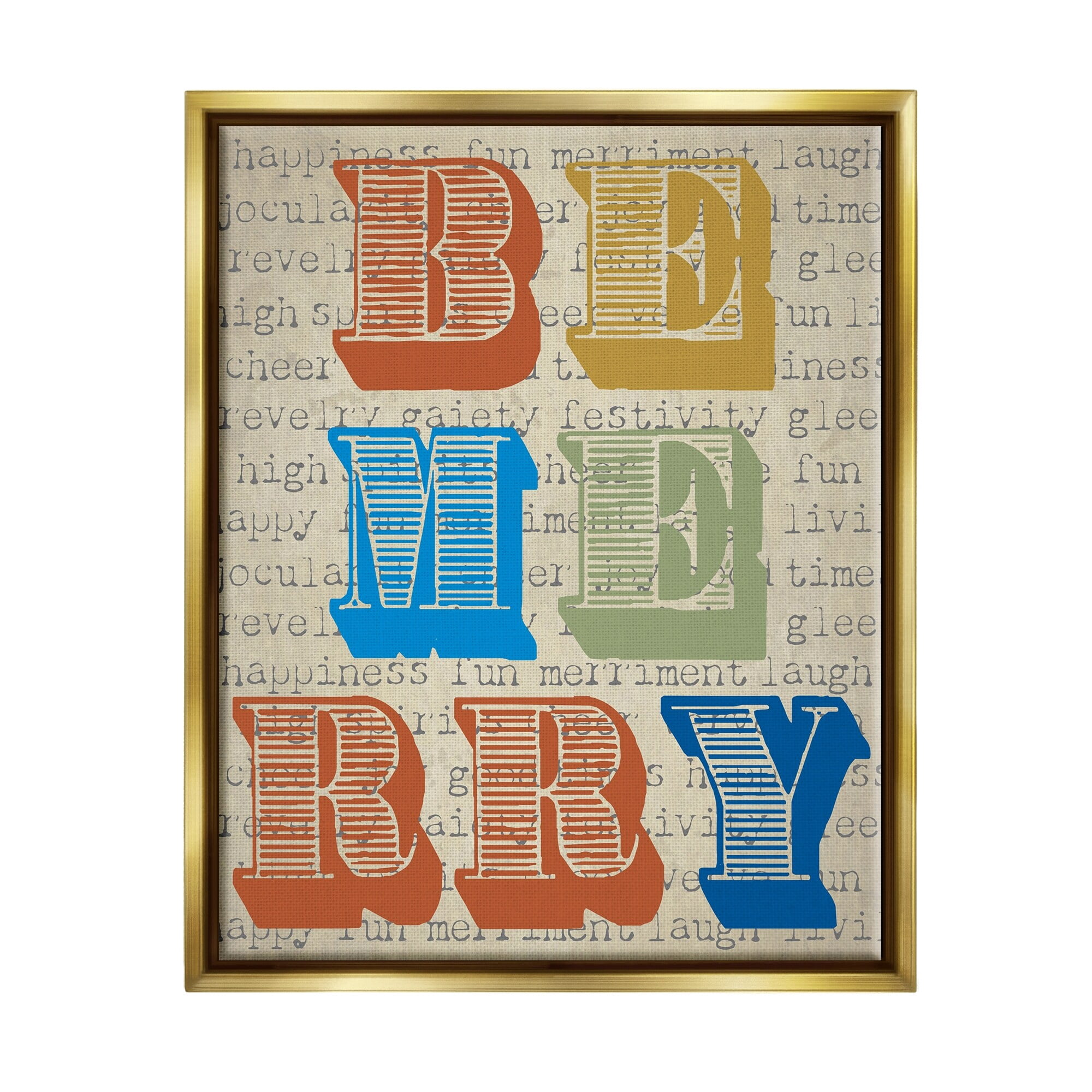 Stupell Industries Be Merry Kitchen Sign Vintage Style Typography Graphic Art Metallic Gold Floating Framed Canvas Print Wall Art, Design by Graffitee Studios