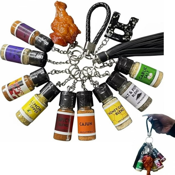 Mini Seasoning Keychain Set, 9 Portable Realistic Spice Bottle Seasoning Containers for Travel, Barbecue with Leak Proof Design.