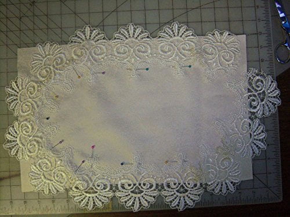 Doily Boutique Placemat or Doily in Bleached White Fancy Lace and Fabric Handmade Size 24 x 15 inches
