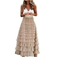 thumbnail image 2 of BSDJILFG High Waisted Summer Long Chiffon Skirt ,Stretch Fit Ruffle Tiered Layered A-Line Maxi Skirts,Swing Pleated Wedding Guest Prom Party Skirts, 2 of 6