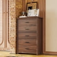 thumbnail image 4 of 4-Pcs Queen Size Bedroom Set, Farmhouse Wooden Platform Bed with USB Charging, Storage Headboard, 2 Nightstands and 1 Drawers Dresser, Walnut, 4 of 9