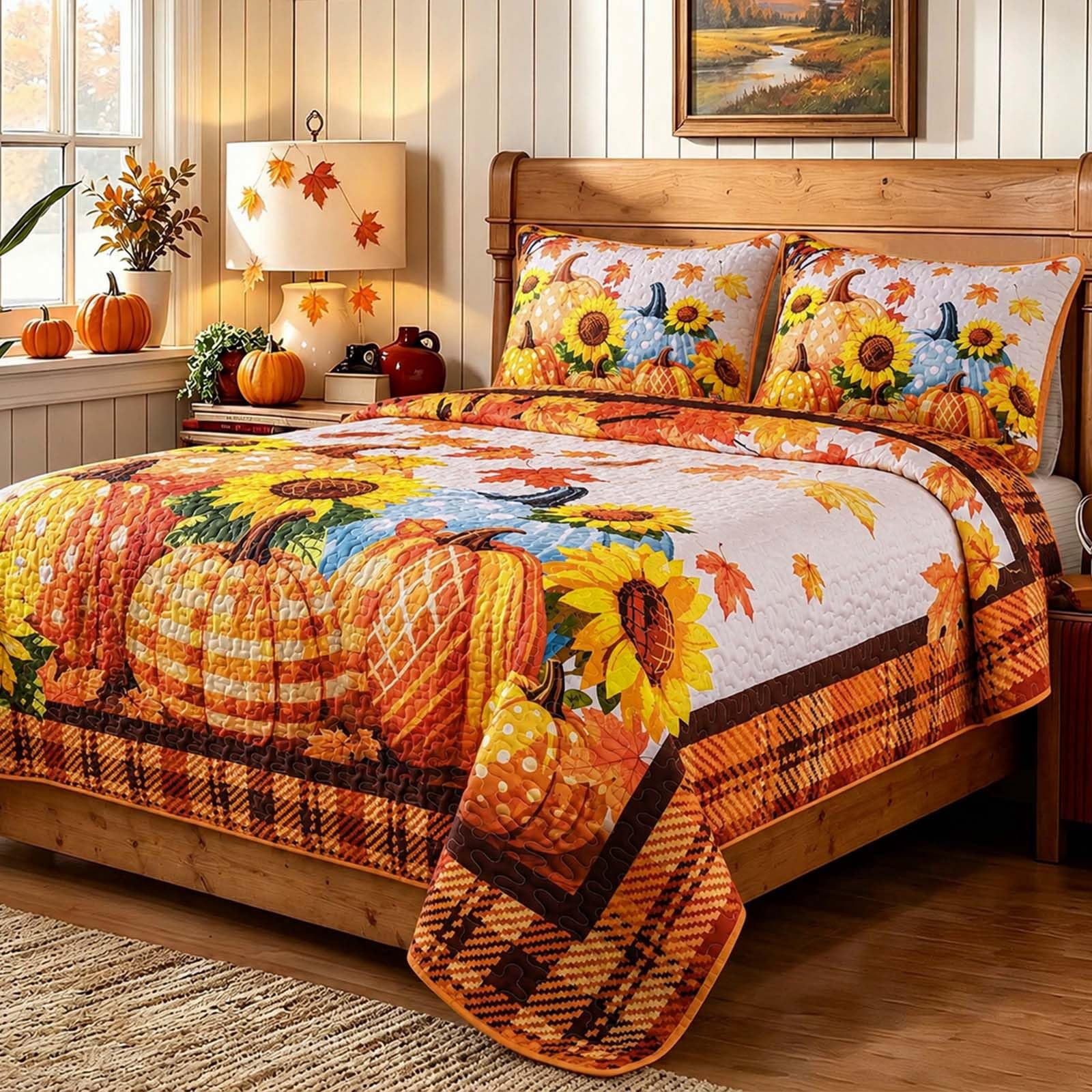 Halloween Quilt Set 1 Quilt + 2 Pillow Shams Soft Microfiber Bedding with Witch Pattern
