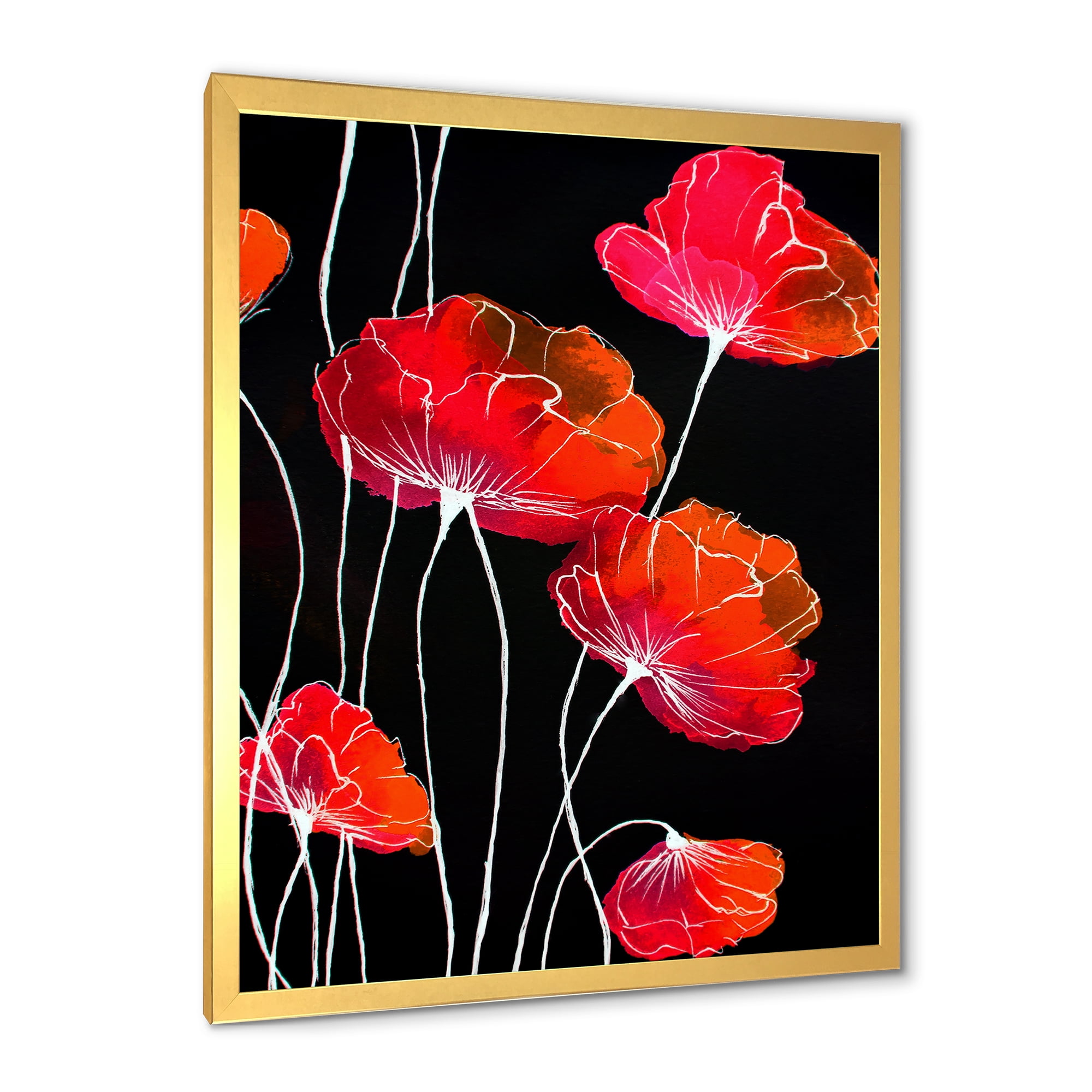 Designart 'Abstract Red Flower Detail On Black Background II' Traditional Framed Art Print
