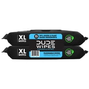 DUDE Wipes Flushable Wipes, XL Wet Wipes for At Home Use, Unscented, 48 Count, 2 Pack