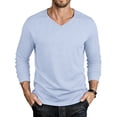 thumbnail image 2 of Mens Long Sleeve Shirts Solid Color V Neck Tops Casual Daily Tshirt Slim Fit Comfy Fall Shirt Light Blue XXL, 2 of 8