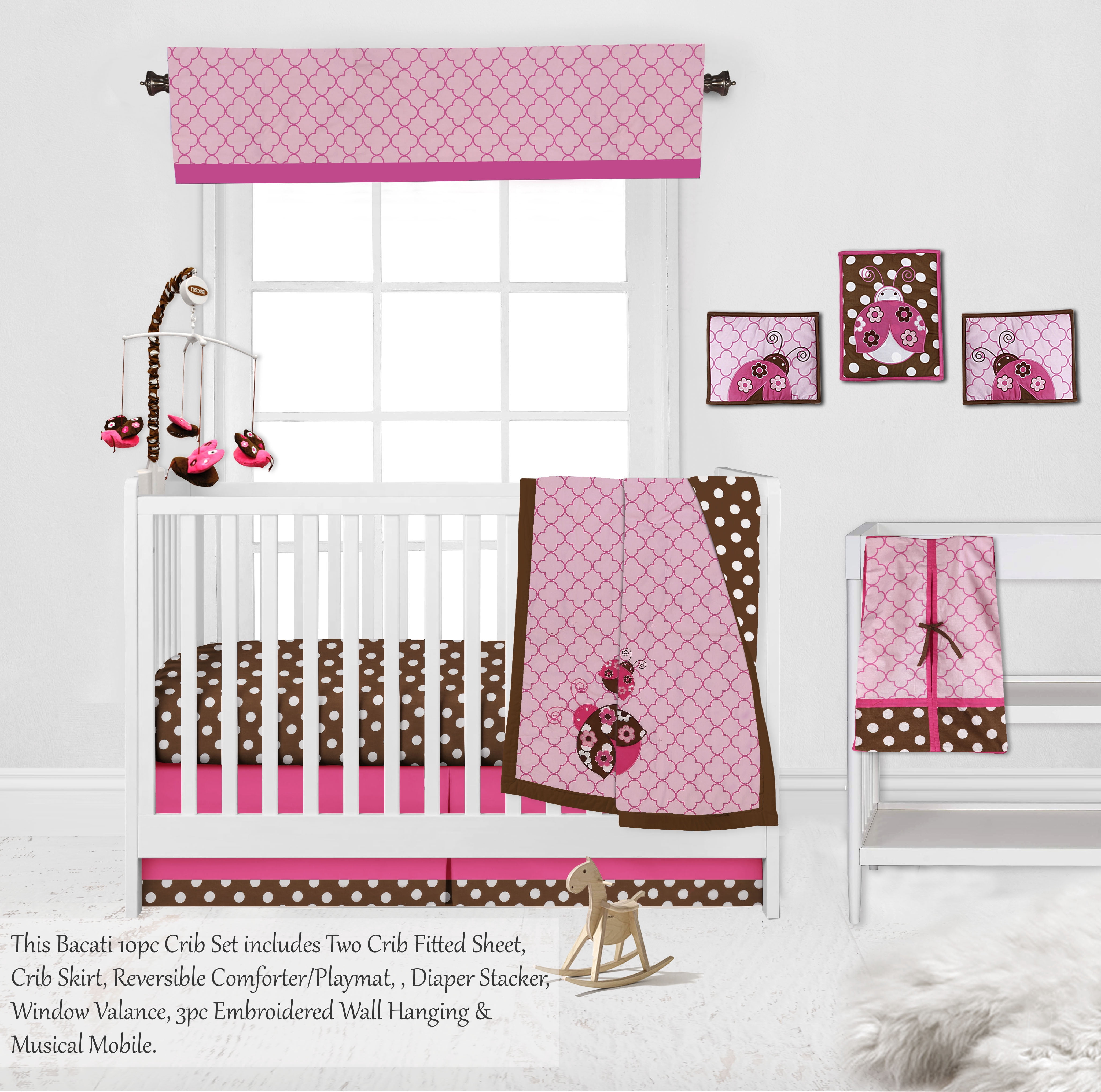 Bacati 10-Piece Ladybug Pink and Chocolate Bed Blanket Set