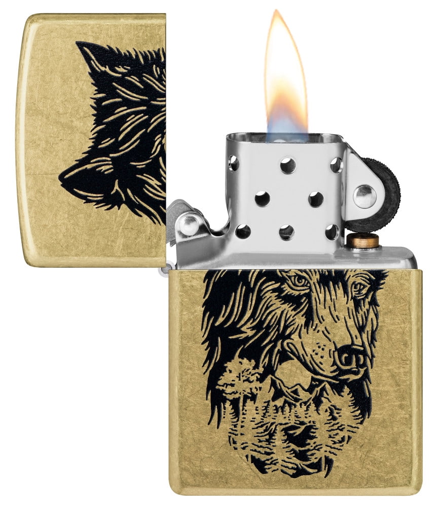 Zippo Classic Wolf Emblem Design, Refillable Brushed Chrome Pocket