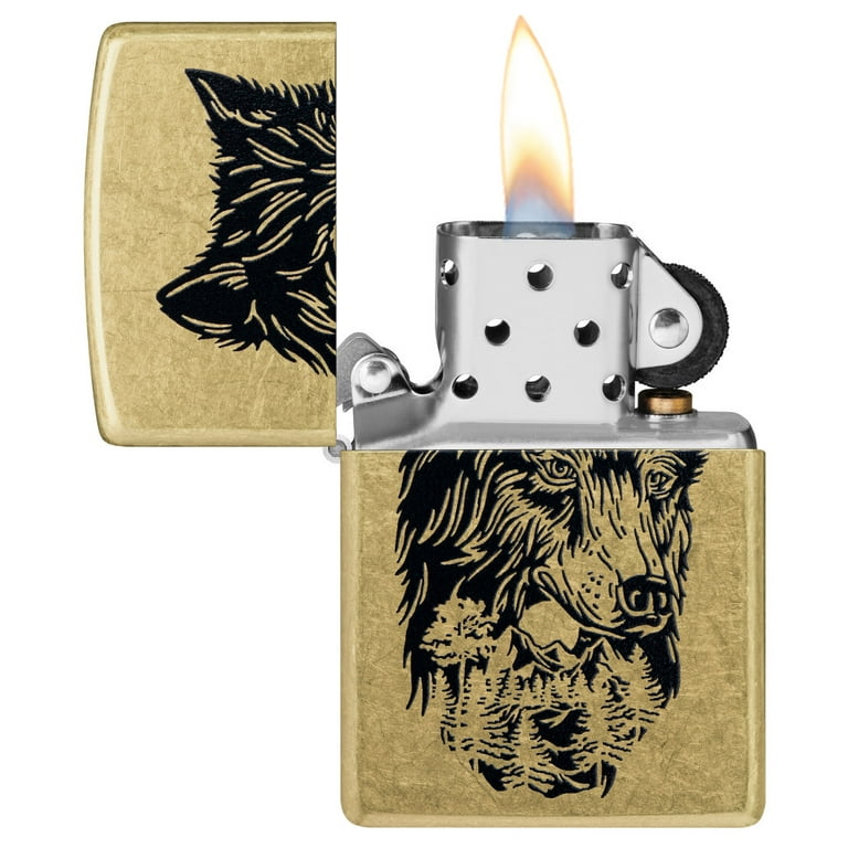 Zippo Nature Wolf Street Brass Pocket Lighter - Walmart.com