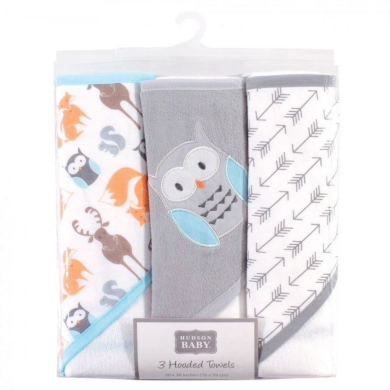 Hudson Baby Hooded Towels Cotton Rich, Owl, 3-Pack photo 2