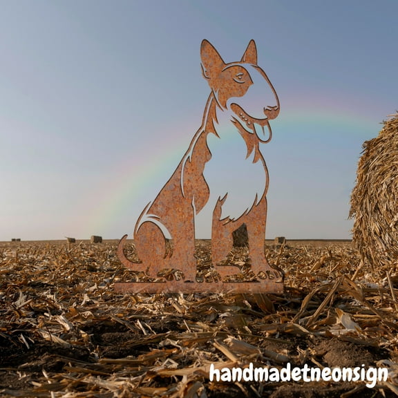 Handmadetneonsign Bull Terrier Dog Rusty Metal Stake, Bull Dog Memorial Yard Stake, Dog Garden Stake 72261