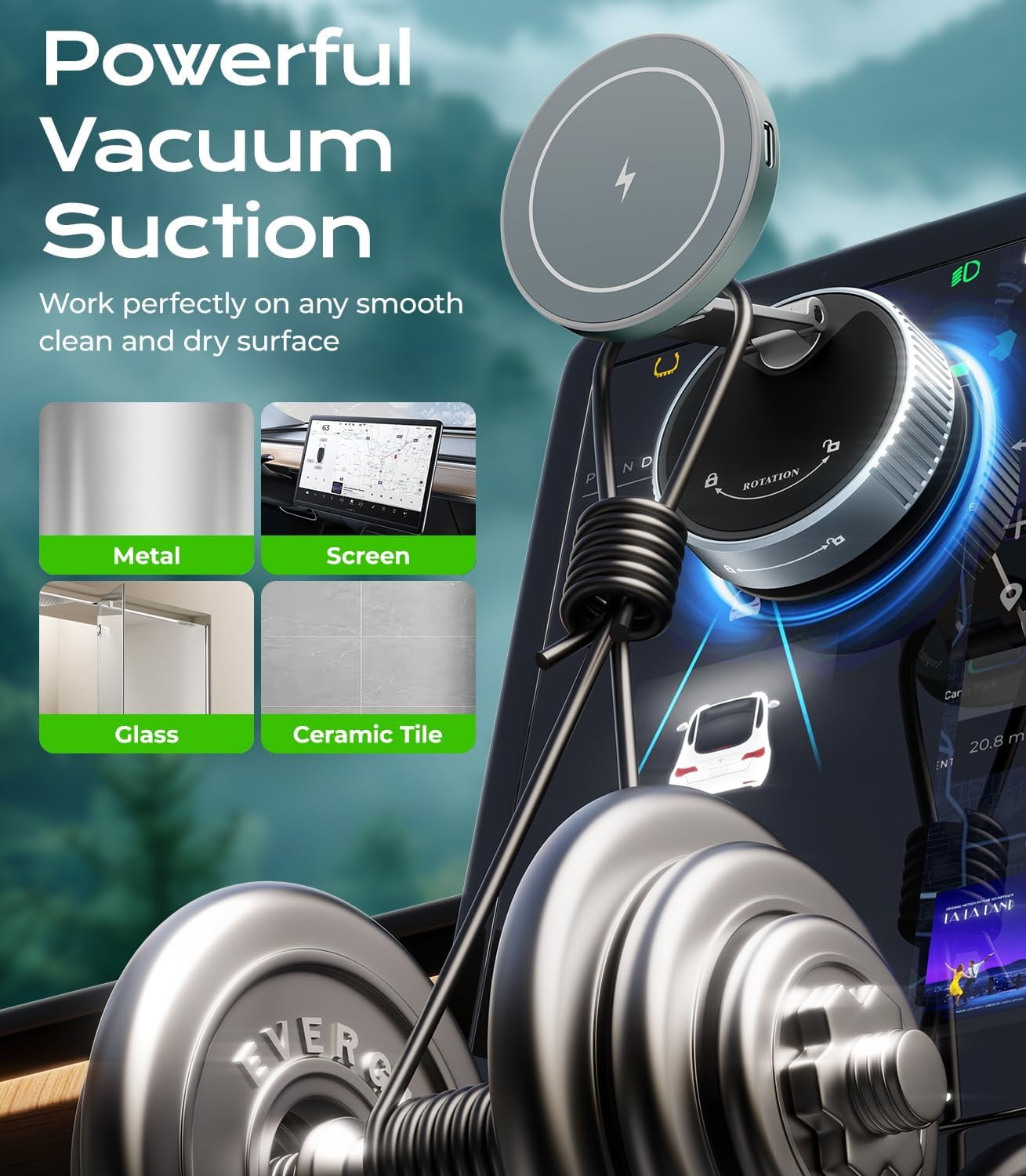 FHDFHD for MagSafe Car Mount Charger, 15W Wireless Charger Stand with Vacuum Suction Cup, Magnetic Phone Holder for Car, for iPhone 17 Pro Max 16-12 & Android, 360°Adjustable & Foldable Phone Stand