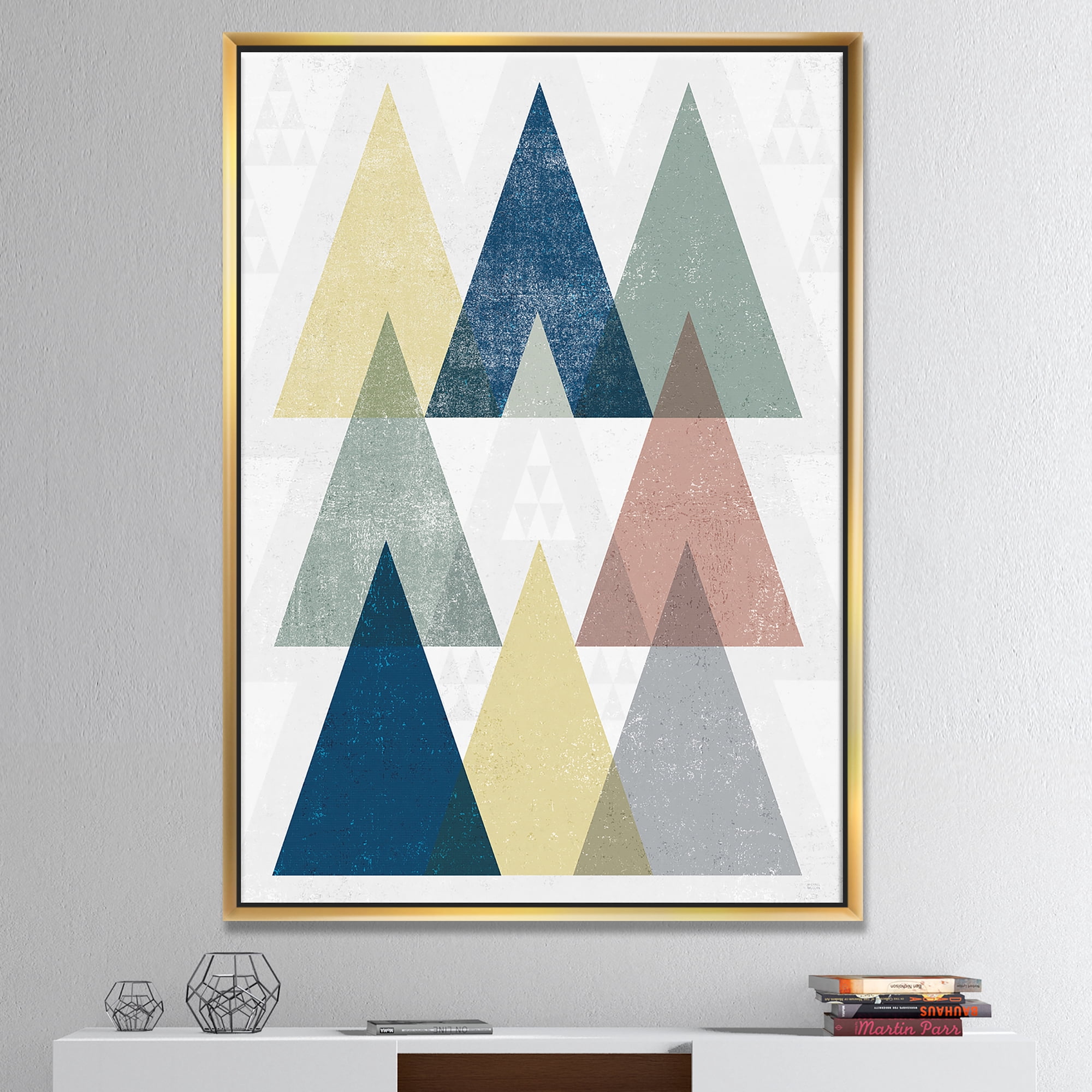 Designart ' Geometrical Composition Triangles II ' Modern & Transitional Framed Canvas