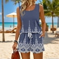 thumbnail image 6 of JULMCOMO Two Piece Sets for Women Floral Print Square Neck Casual Outfits Sleeveless Tank Top Drawstring Lounge Summer Short Sets with Pockets Navy S, 6 of 8