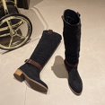 thumbnail image 6 of Knee High Boots for Women Wide Calf Sweater Knitted Ruched Comfortable Tall Boots Fashion Side Zipper Low Heel Slouch Buckle Straps Motorcycle Riding Boot Round Toe Vintage Winter Boot, 6 of 8
