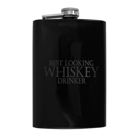 8oz BLACK Best Looking Whiskey Drinker Flask L1