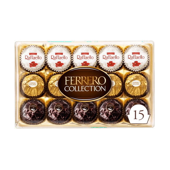 FERRERO COLLECTION Fine Assorted Chocolates and Coconut Confections Gift Box, 15 Individually Wrapped Confections, 156g