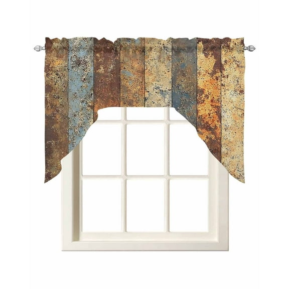 Brown Gray Kitchen Swag Valances for Windows, Farmhouse Abstract Gradient Wooden Grain Swag Valances Curtains for Living Room, Rod Pocket Window Treatments for Bathroom, Bedroom, Cafe, 56"x36"