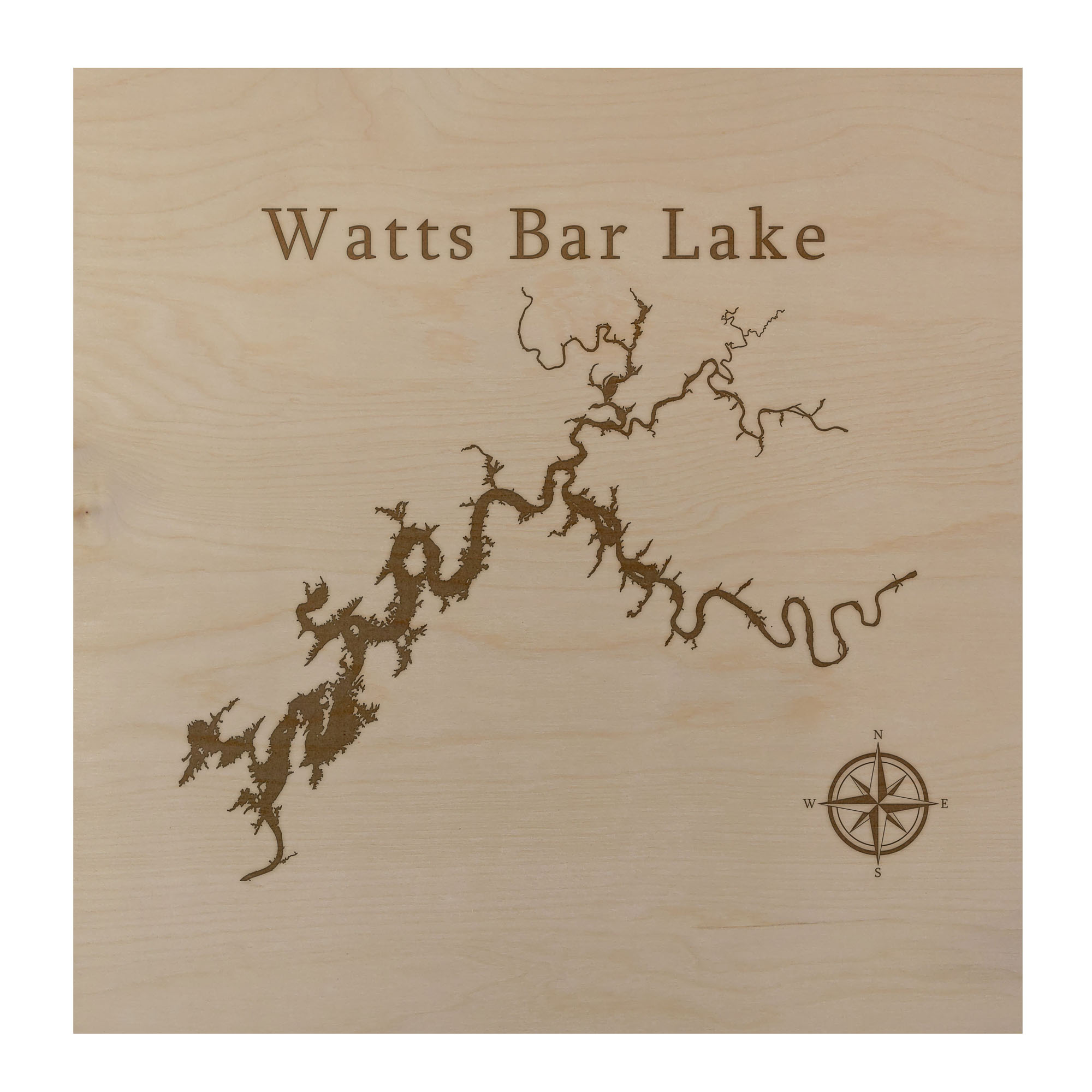 Watts Bar Lake Map 12x12" Birch Wood Wall Art Office Decor Gift
