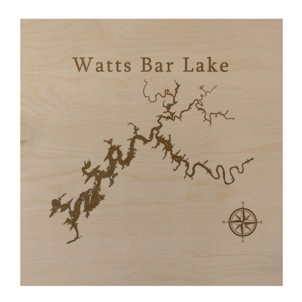 Watts Bar Lake Map 12x12" Birch Wood Wall Art Office Decor Gift