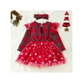 thumbnail image 4 of Qmyliery Toddler Girls Christmas Tulle Patchwork Dress Long Sleeve Ruffle Plaid Letter Print Dress with Headband, 4 of 9