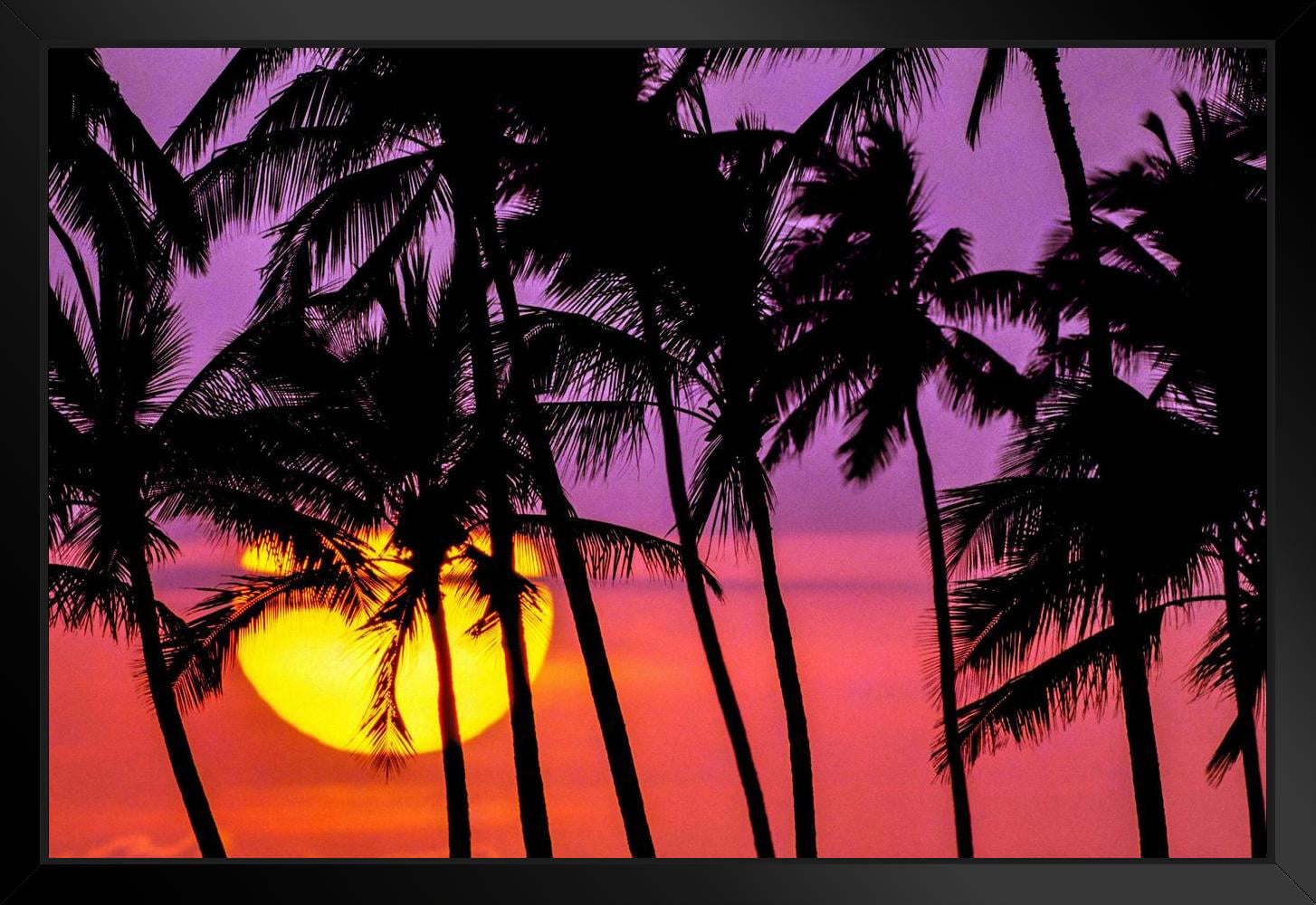 Sunset at Ala Moana Beach Park Oahu Hawaii Photo Art Print Poster 18x12 inch