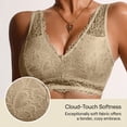 thumbnail image 5 of Alun Women's Elegant Lace Deep V-Neck Curvy Racerback Bras Lightweight Breathable No Underwire Bralette Light Support Full Coverage Daily Wear Bra Khaki S, 5 of 5