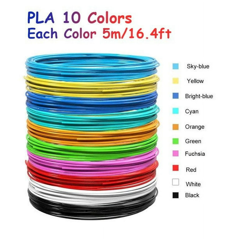 3D Pen/Printer Filament, 20 Colors 328 Feet, 1.75 mm Diameter Accessories, Size: 5M 10 Color PLA