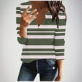 thumbnail image 3 of Scyoekwg Fall Long Sleeve Shirts for Women Dressy Casual V-Neck Regular Tunic Tops Loose Striped Printed Graphic Tee Comfy Clothes for Women Trendy Pullover Tops (Army Green,M), 3 of 5