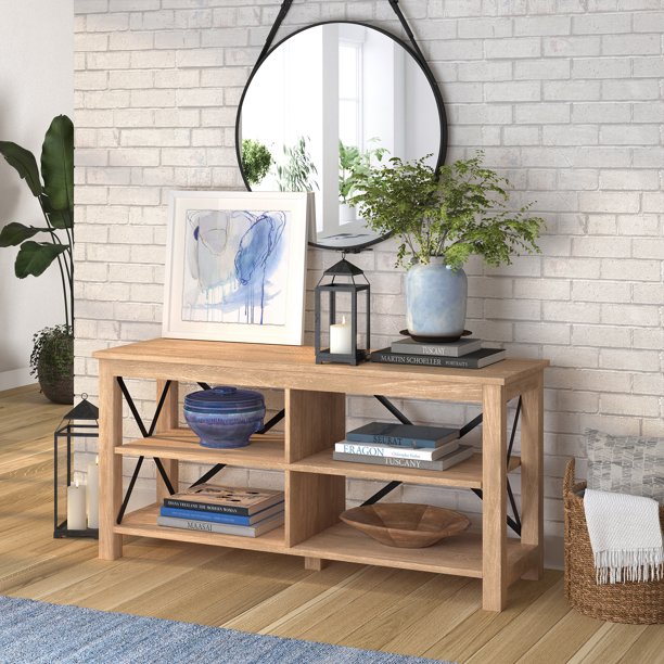 Farmhouse TV Stand for TVs up to 50", Geometric Media Console Table