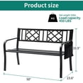 thumbnail image 2 of Dextrus Outdoor Bench 50" Metal Bench with Cloth Storage Bag Rhombus Pattern Patio Bench with Backrest and Armrest for Porch Lawn Balcony Backyard and Indoor Black, 2 of 5