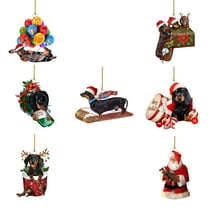 SLYNSHome 7 Pcs Christmas Dachshund Dog Decor for Tree,Hanging Double Side Dachshund Dog for Pine Tree Ornaments for Home Car Party and as Xmas Gift to Friend
