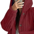 thumbnail image 3 of Stichou Womens Fuzzy Fleece Hoodie Long Sleeve Button down Hooded Jacket Oversized Sherpa Jacket Coat Winter Warm Outwear Red XL, 3 of 8